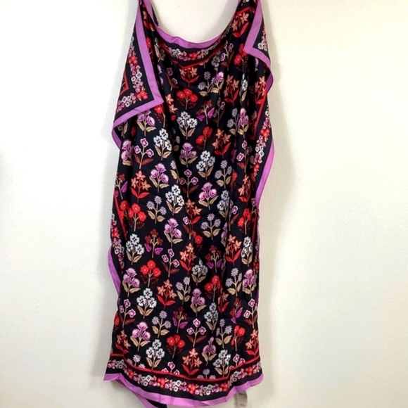 ANN TAYLOR Purple Square Floral Silk Scarf, Head Neck Shoulder NWT, sz 42"x42" - Picture 5 of 6